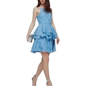 Badgley Mischka Textured Chiffon Fit and Flare Mini Cocktail Dress Blue Size 12